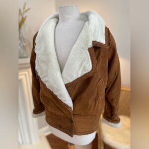 Vintage Karizma Brown Suede Leather Shearling Style Jacket Women’s Coat